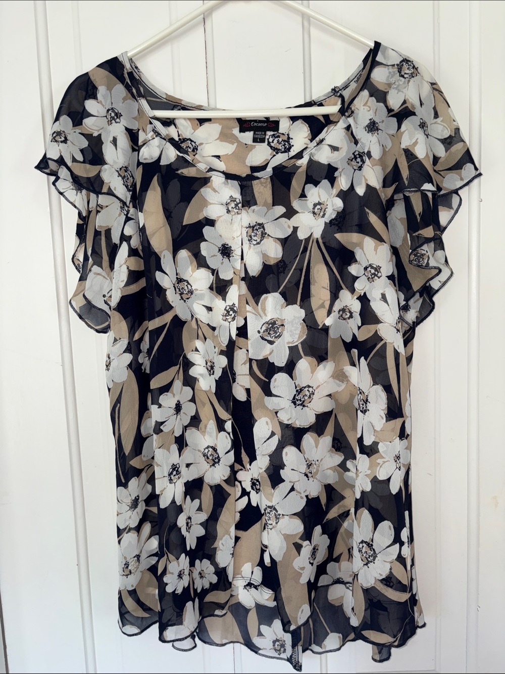 Cocomo Black Floral Sheer Flutter-Sleeve Blouse